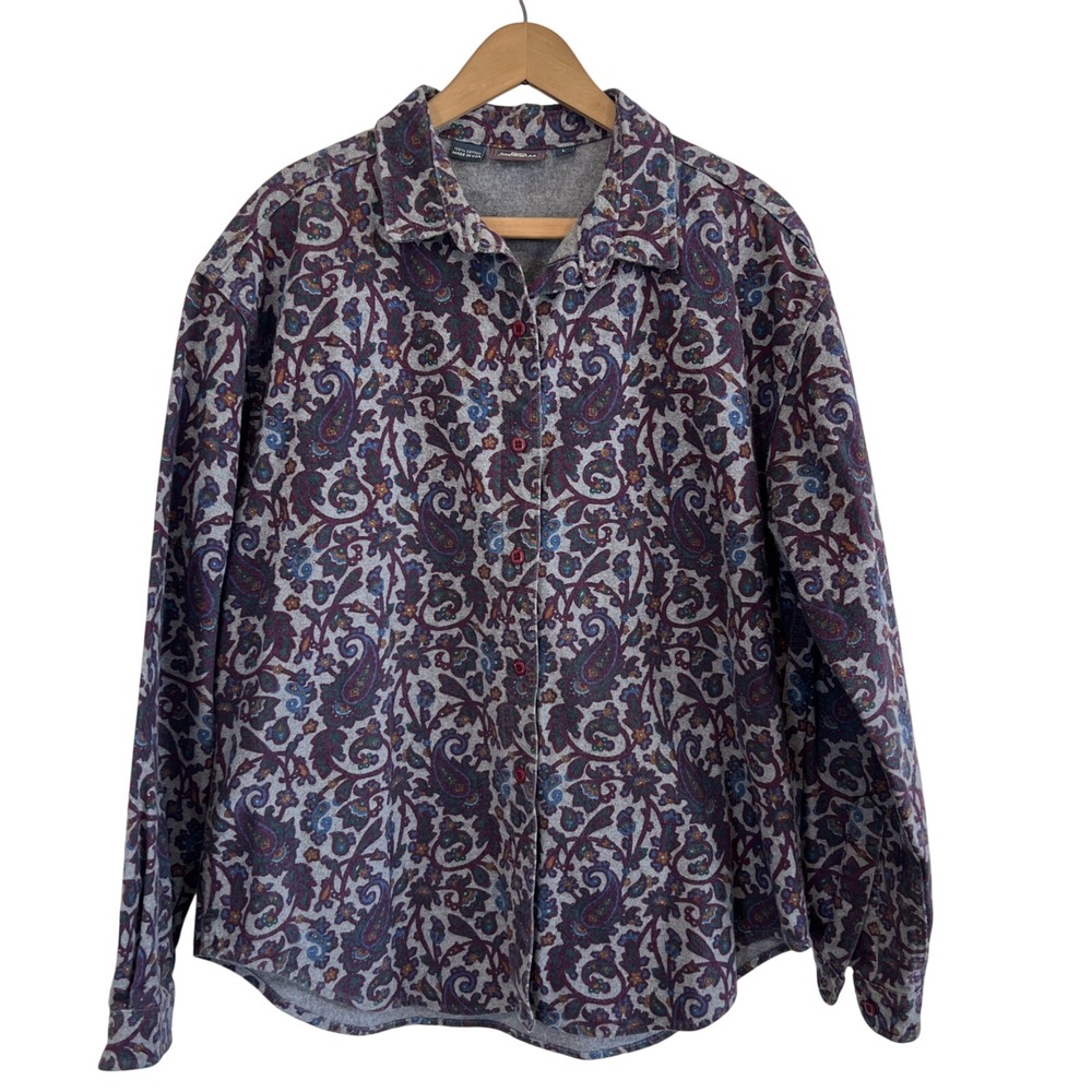 Woolrich Paisley Button Up‎ Shirt Large Women  100% Cotton Made In USA  Vintage